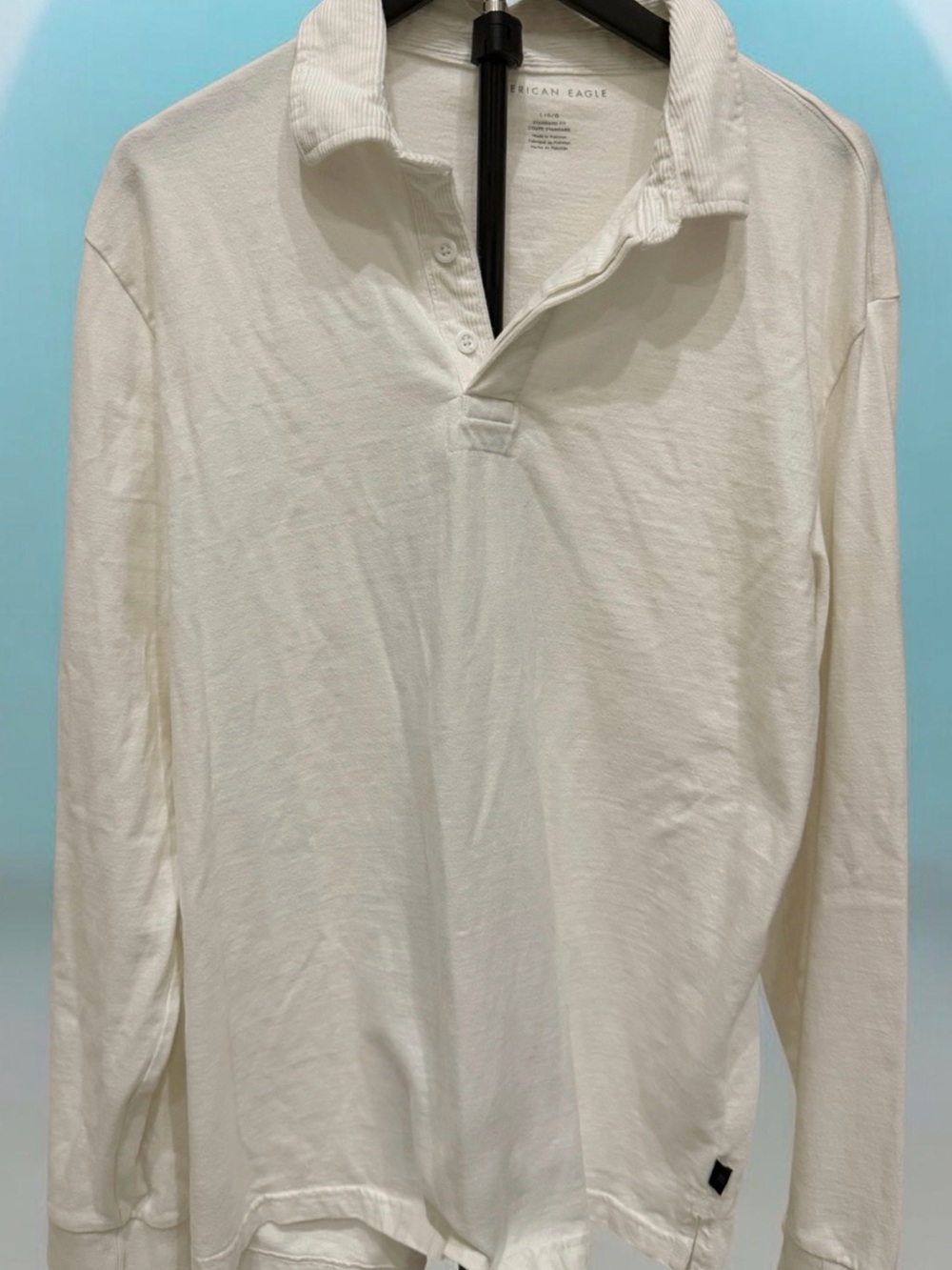 American Eagle Outfitters Men’s Long Sleeve Polo - Off-White